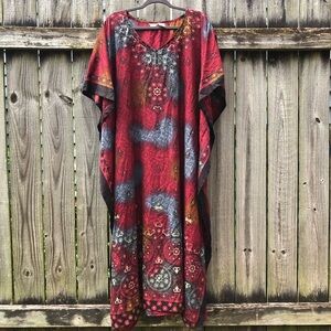 Sante Vintage Kaftan Burgundy One Size Ironwork Print